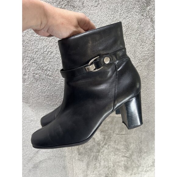 Vtg Y2k Nine & Co Women’s 9.5 leather NC Phillpek Ankle boots Square Toe black - Picture 2 of 9